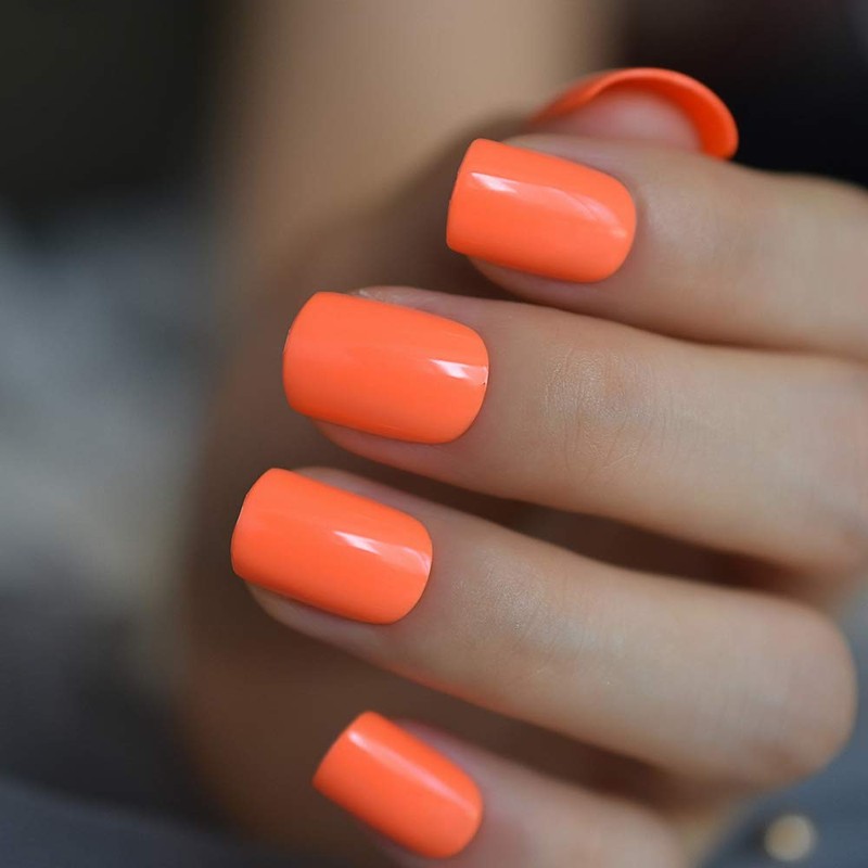 EchiQ Neon Fake Nails Short for Daily Wear Square Natural