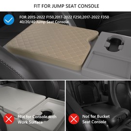 qzhiren Car Center Console Cover for Ford F150 2015-2024/F250 F350 F450 2017-2024 Leather Armrest Box Lid Middle Console Armrest Protective Cover F150 F250 Accessories(for Jump Seat Only)