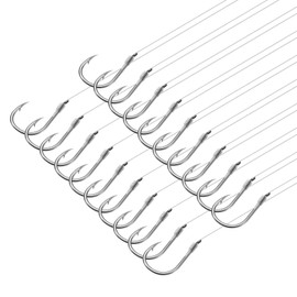 PATIKIL 10# Small Fishing Hooks with 45cm Line, 20Pcs 0.66x0.39 Inch Double Hook Rigs with Barbs Fishing Hook on Nylon Line for Freshwater, Silver Tone