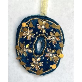Creative Co-Op Monogram Initial Blue Velvet Beaded Ornament Letter "O" 3 1/2"H
