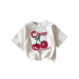 QJQ Women's Letter Graphic Tshirts Cherry Car Short Sleeve Crewneck Tees Casual Summer Trendy Vintage Drop Shoulder Tops Cherry Large