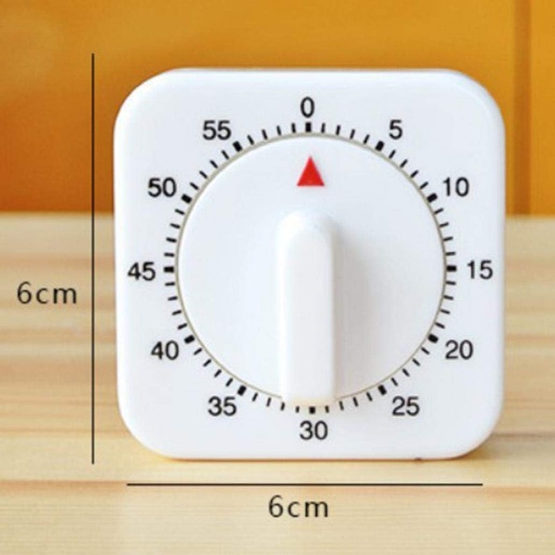 White Timer, 60 Minutes Kitchen Cook Square Timer Mechanical Countdown