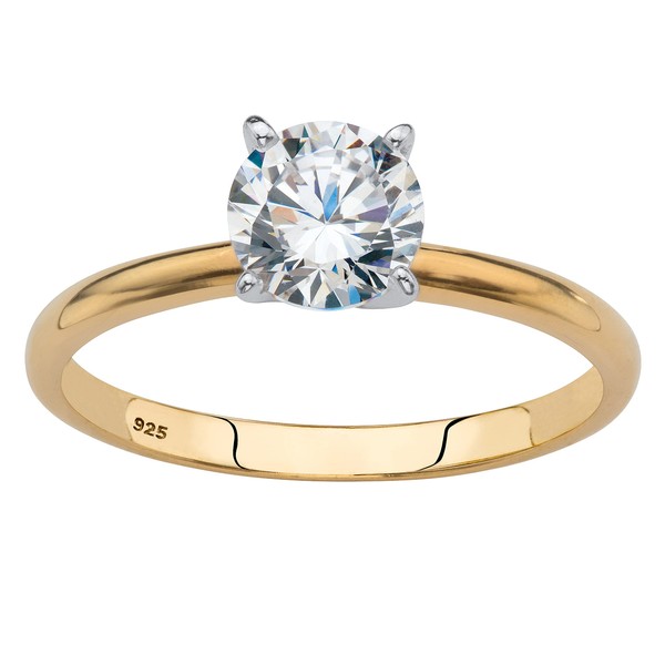 PalmBeach Yellow Gold-Plated or Sterling Silver Round Cubic Zirconia Solitaire