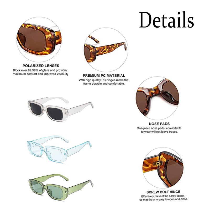 Manqyi Pack of 3 Sunglasses Women's Vintage Retro Rectangular Sunglasses