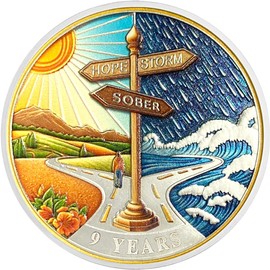 9 Years Sobriety Coin Nine Year Sober Signpost Sobriety Chip AA Chips and Medallion Alcoholics Anonymous Coin Recovery Anniversary Token Sobriety Gifts for Women Men