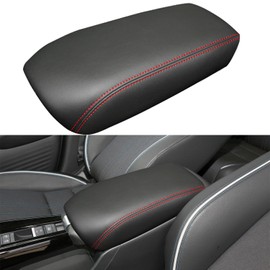 LOCOY - Funda para reposabrazos de consola central para Honda HRV Accessories 2023 2024, para reposabrazos HR-V, borde de protección de la tapa de la caja, reposabrazos interior de piel, forro de consola central (costuras rojas)