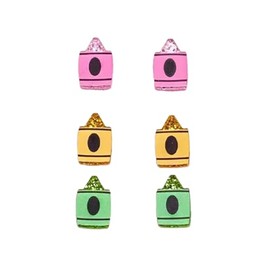 Shiny School-themed Teacher Earrings Glittering ABC Pencil Paint Palette Crayon Stud Earrings Set Graduation Back to School Gifts Teachers' Day Appreciation Jewelry (Glittery Crayon)