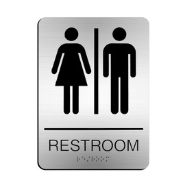 ZWIN Restaurant Sign for Business - ADA Compliant Braille Bathroom Sign with Adhesive Back- Size 8.27" H x 5.9" W Unisex Wheelchair Toilet Wall Door Sign Restaurant Bathroom Signage for Home Office