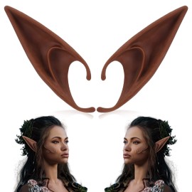 FRESHME Renaissance Long Brown Fairy Elf Ears - Brown Skin Cosplay Pixie Pointy Ears for Women Vampire Elven Christmas Halloween Costume Makeup Masquerade Party Accessories