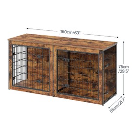 HOOBRO Dog Crate Furniture for 2 Dogs, 63" Large Double Dog Crate Furniture with Divider, Wooden Indoor Dog Kennel TV Stand for Medium Large Dogs, Rustic Brown BF55GW03