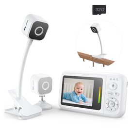 Baby Monitor with Camera Without Wi-Fi, 1080P Baby Camera Monitor with Holder & Bed Clip, Night Vision, 2-Way Audio, Crying Detection, 32G Card, Easy to Install, Baby First Equipment Newborn