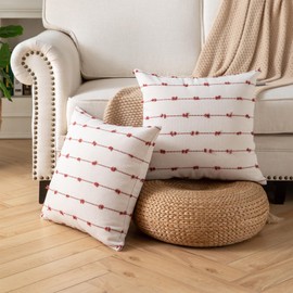 Caflife Boho Fall Throw Pillow Covers 18x18 inches Beige and Rust, Set of 2 Modern Farmhouse Decorative Pillow Covers for Couch Bed, Living Room