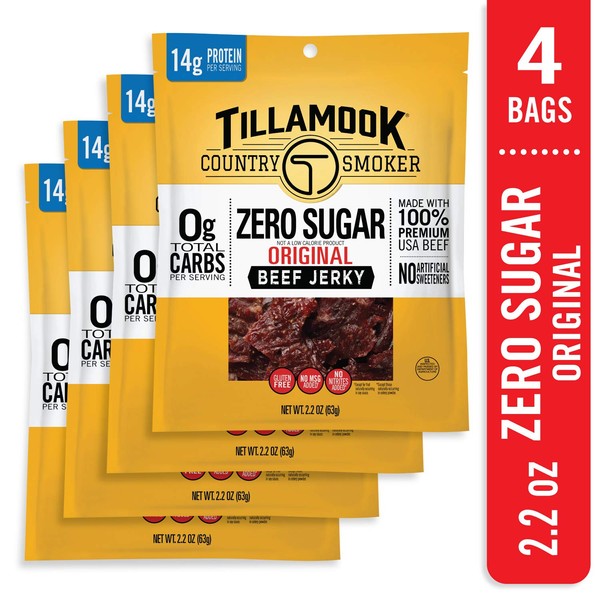 Tillamook Zero Sugar Original Keto Friendly Beef Jerky 4 Pack, 8.8 oz