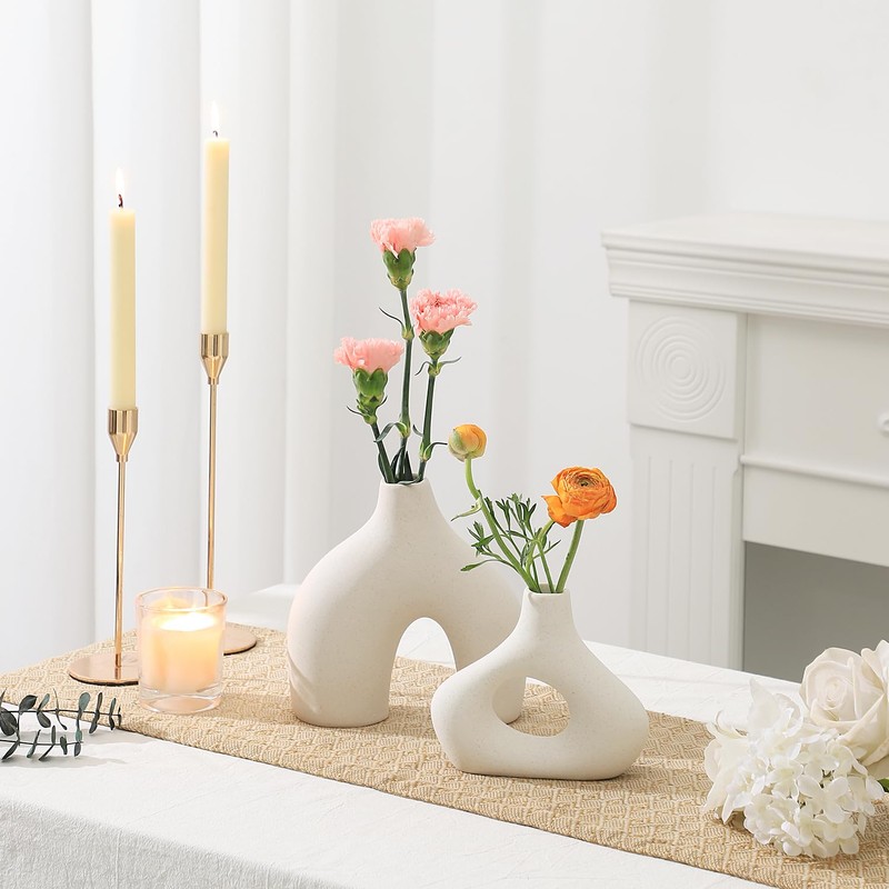 Ceramic Vases for Home Decor, Set of 2 White Ceramic