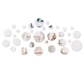CEYAZYE Wall Mirror, Circle Mirror Tiles Self Adhesive, 32 PCS Acrylic Mirror Stick on Mirrors for Wall, Removable Peel and Stick Wall Decals for Home Living Room Bedroom