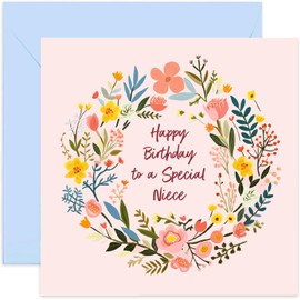 Old English Co. Floral Birthday Card for Niece - Special Birthday Card for Her - Happy Birthday Niece Card - Colourful Flower Weath Painting Design Birthday Card for Women | Blank Inside Envelope