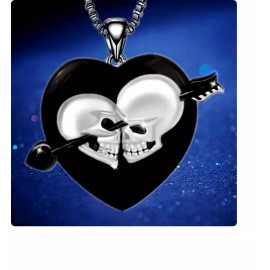Fashion Jewelry SKULL ARROW SKELETON BLACK HEART GOTH Pendant Silver Necklace fits 20" to 22"