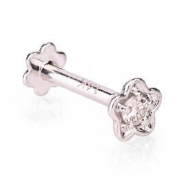 0.04 ct Natural Diamond 14k White Gold Flower Nose Pin Lip Labret Piercing Ring Stud 8 MM Screw Post