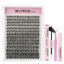 WLFRHD Lash Extension Kit 280 Pcs DIY Individual Cluster Lashes D Curl Lash Cluster Kit with Eyelash Bond and Seal, Remover, Tweezers Applicator for False Eyelashes Extensions at Home(30D-9-16mix Kit)