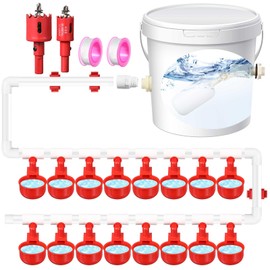 Tiangrid Complete Set Pipeline Automatic Poultry Nipple Waterer, 1/2" PVC Tee Fittings and Other Parts for Chicken, Turkey, Duck, Pigeon, Quail Feeding and Watering