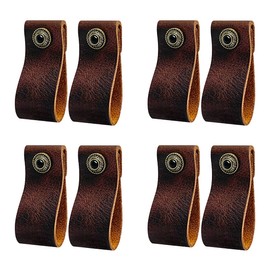 DOXILA Leather Drawer Handle, 8PCS Kitchen Cupboard Handles Vintage Cabinet Knobs, Single Hole Furniture Hardware Pull, for Wardrobe Dresser Kitchen Cupboards, Brown