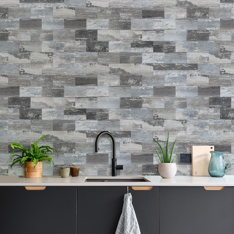 Vamos Tile 100-Piece Peel and Stick Backsplash Seamless Tile,3''x6'' Distressed