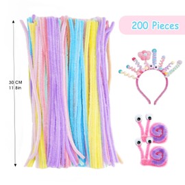 jijAcraft 200Pcs Pipe Cleaners Chenille Stems, Macaron 7 Colors Pipe Cleaners for Christmas DIY Craft, 12 inch Crafting Pipe Cleaners, 6mm Chenille Stem for Holiday Decor, New Year Decor