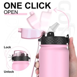 GOPPUS 1L/32oz Stainless Water Bottle with Straw Double Wall Insulated Bottles Reusable Vacuum Thermal Flask Leakproof Drinks Bottle Sports Bottle Cold Gym Bottle Men Women Steel Bottle Metal Bottle