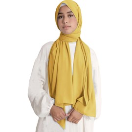 Lina & Lily Medina Silk Hijab Head Scarf Shawl Wrap for Muslim Women Non-see-through Non-slip (Mustard)