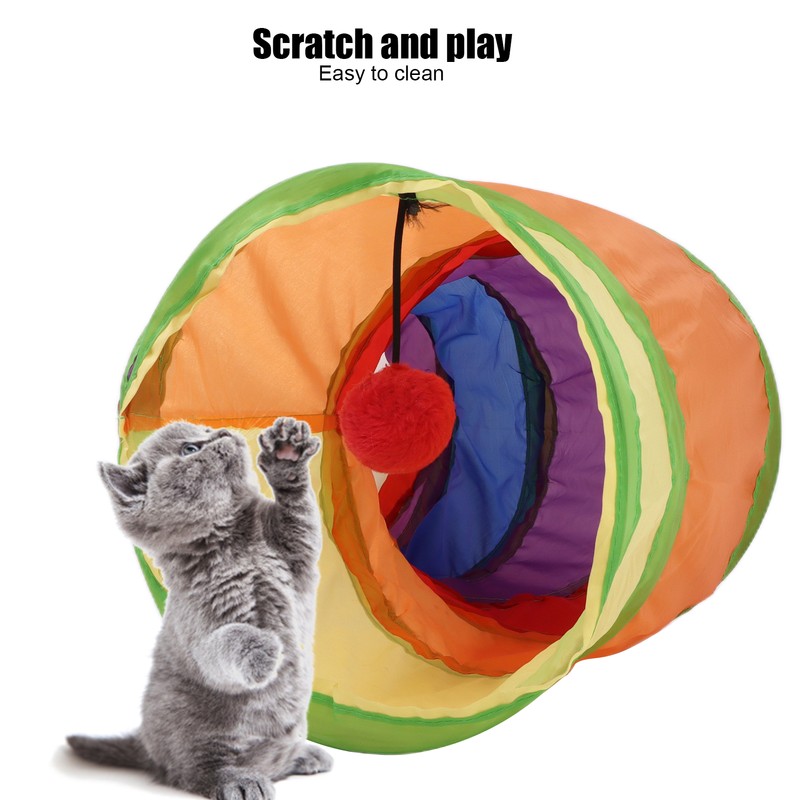 Pet Tunnel Iridescent Foldable Cat STunnel with Interactive Ball and