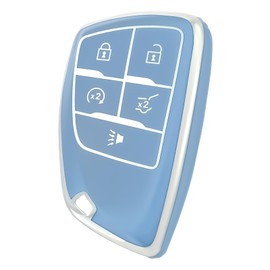 OFF WE GO for Chevy Key Fob Cover, Soft TPU Key Case Protection Fits for 2021-2024 Chevy Suburban Tahoe Silverado 1500 GMC Yukon Sierra Buick Envision 5 Buttons Remote Key (Silver Blue)