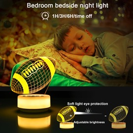 Football Night Light for Boys, 3D Illusion Led Lamp 14 Colors Bedroom Sports Decor Lamp with Remote Control /Buttons +Timer +Dim Function, Football Gifts Birthday Xmas Holiday Gift for Boys/Girls