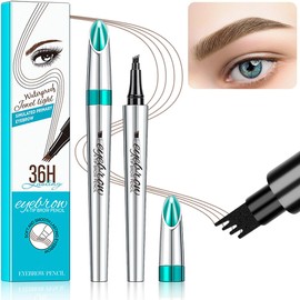 Magic Eyebrow Pencil, 3D 4 Tipped Precise Brow Pen Upgraded Waterproof Microblading Eyebrow Pencil Contouring Pen Natural Makeup Effect (B-Dark Brown)
