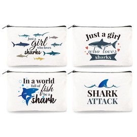 Doodlream Canvas Shark Makeup Bag - 4Pcs Shark Cosmetic Bags Travel Organizer Portable Accessories with Zipper
