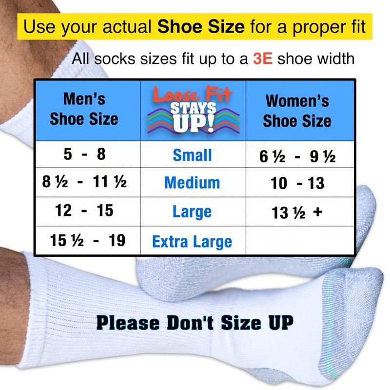 Loose Fit Stays Up Men's and Women's Medical Socks (Pack