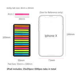 Transparent Sticky Tabs, Thin Index Tabs, Highlighter Sticky Strips Tape, Annotation Tabs, Page Markers, Scores-Marks, Book Tabs, Marking Sticker for Office School Supplies (5 Pads x 300Pcs)