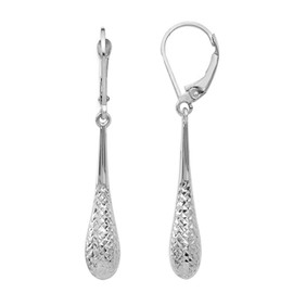 LeCalla 925 Sterling Silver Leverback Dangle Earrings Jewelry Small Diamond-Cut Lever-Back Drop Earring for Women - 32mm