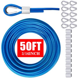 VIVBOO Stainless Steel Cable & Wire Rope 3/16" Vinyl Coated Steel Cable 50ft/100ft Length Ideal String Light Cable
