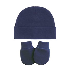 UTTPLL Baby Hats Mittens Set Unisex Newborn Beanie Cap No Scratch Cotton Gloves Toddler Boy Girl Hospital Hat 0-6 Months Navy Blue One Size