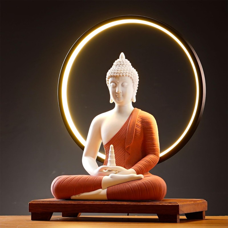 QINLANG 12 inch Red Buddha Statue and 15.74 inch LED