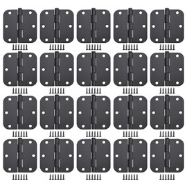Matte Black Door Hinges 20 Pack 3.5x3.5 Inch Interior Door Hinges for Doors Rounded 5/8"" Radius Corners Iron Hinge Door Round Hinge Hardware, 3.5 * 3.5in