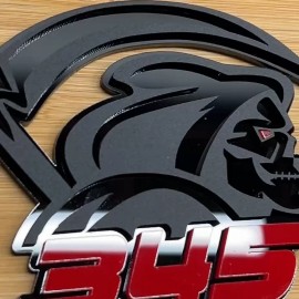 UsaStandard Reaper Yellow Eye 345 Car Truck Emblem Badge Matte Black /Black Custom Set of 2