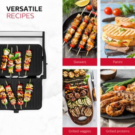 Holstein Housewares 2-Slice Panini Press and Grill - Black/Stainless Steel Sandwich Maker with Non-Stick Coating, Temperature Control, and Drip Tray - Opens 180 Degrees for Versatile Cooking