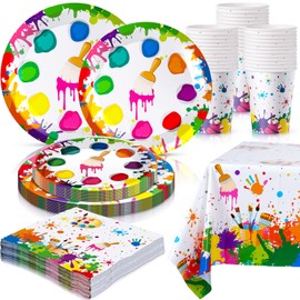 Queekay 122 Pcs Art Paint Party Supplies Serves 24 Guests Art Birthday Party Decoration Plates Napkins Cups Set Artist Painting Plastic Tablecloth Decorations Disposable for Girls