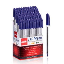 Cello Tri-Mate Triangular Ballpoint Pens - Pack of 40 | Medium Point (1.0 mm) Ideal For Office, School, University (Blue)(packaging may vary)