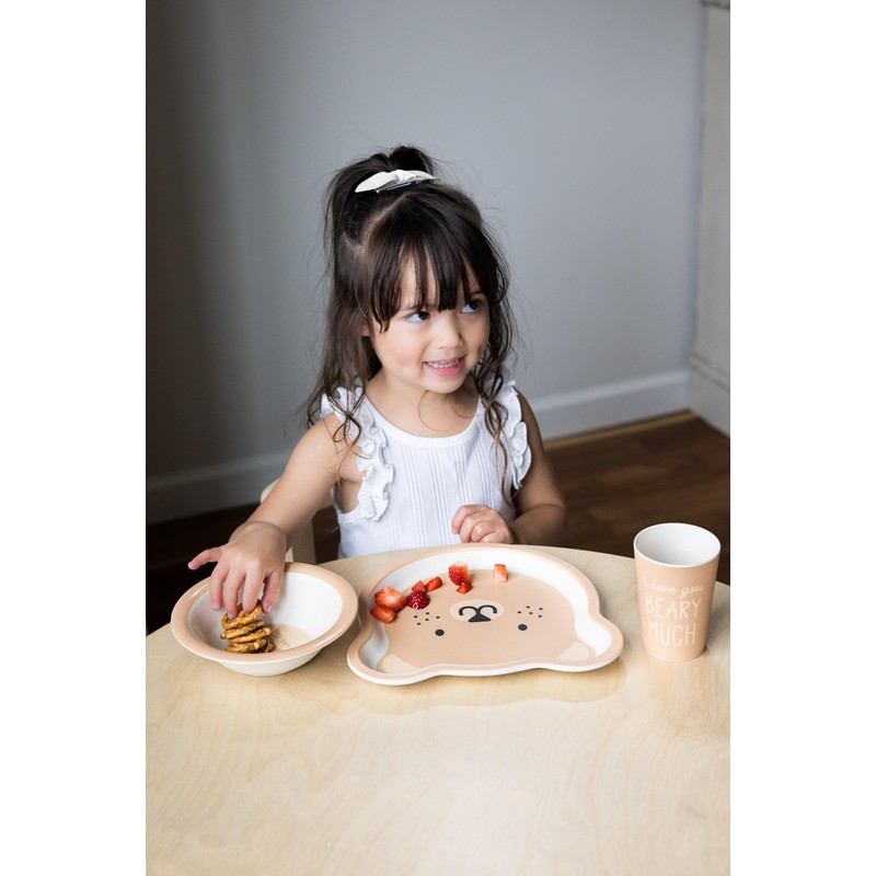 Pearhead Bear Baby Feeding Set - Includes Plate, Bowl, and