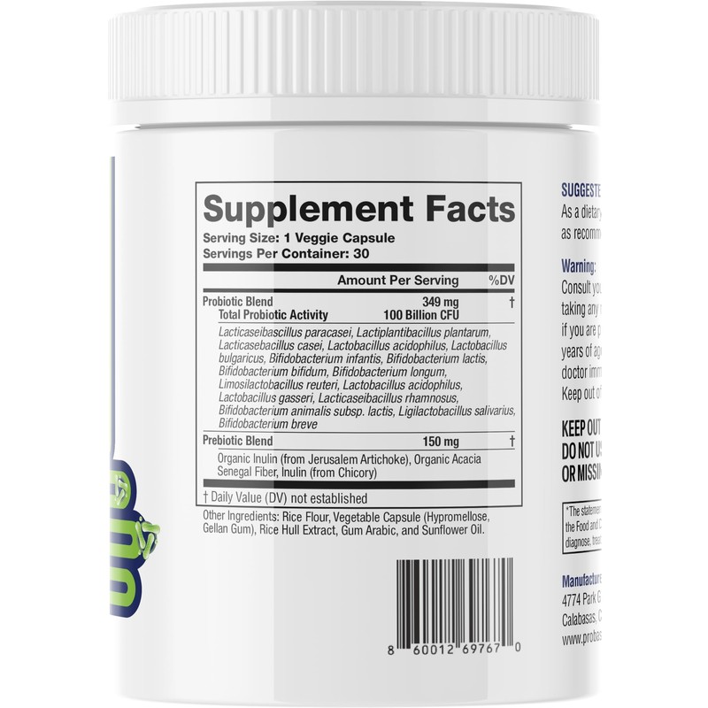 Probase Nutrition Probiotic, 100 Billion CFU, 10 Strains with Prebiotics,