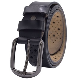 VONSELY Hollow Leather Belts for Women, Soft Leather Womens Belts with Pin Buckle (1.5" Wide Black)