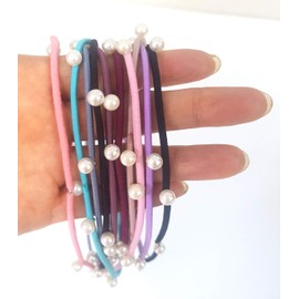 QiKoKo 10 Pieces Artificial Pearl Stretchy Elastic Headbands Hair Bands Hair Scrunchies Hair Ties Ponytail Holder Hair Accessories for Women Girls (elasticpearl_10p)