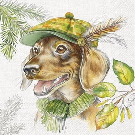 20 Servietten Herbst Dackel als Jagdhund als Tischdeko. Papierservietten mit Motiv. Auch für Decoupage und Serviettentechnik 33x33cm